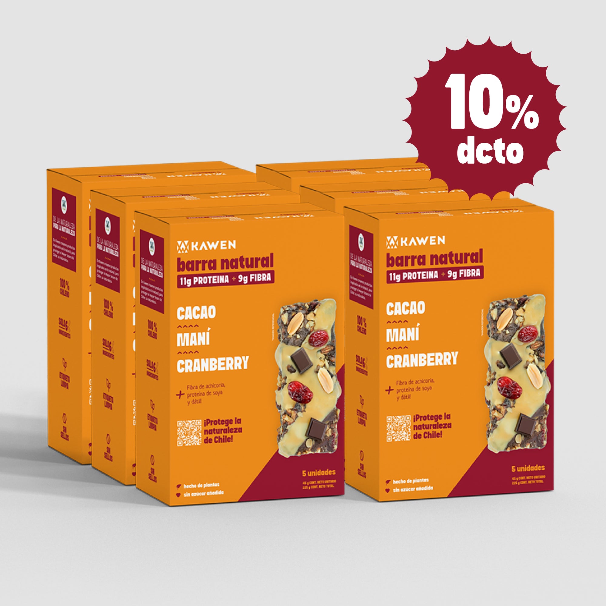 Barra Natural Cacao-Maní-Cranberry, 30 unidades