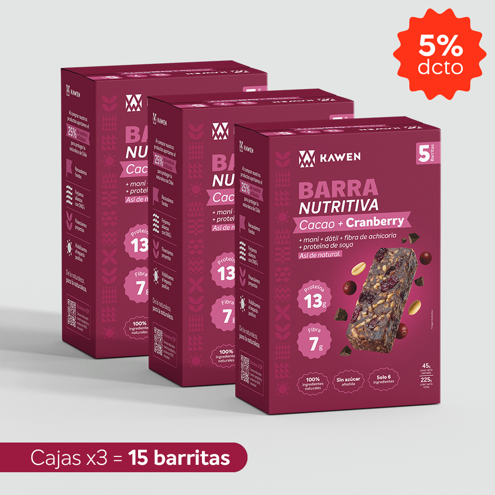 Barra Nutritiva Cacao + Cranberry, 15 unidades