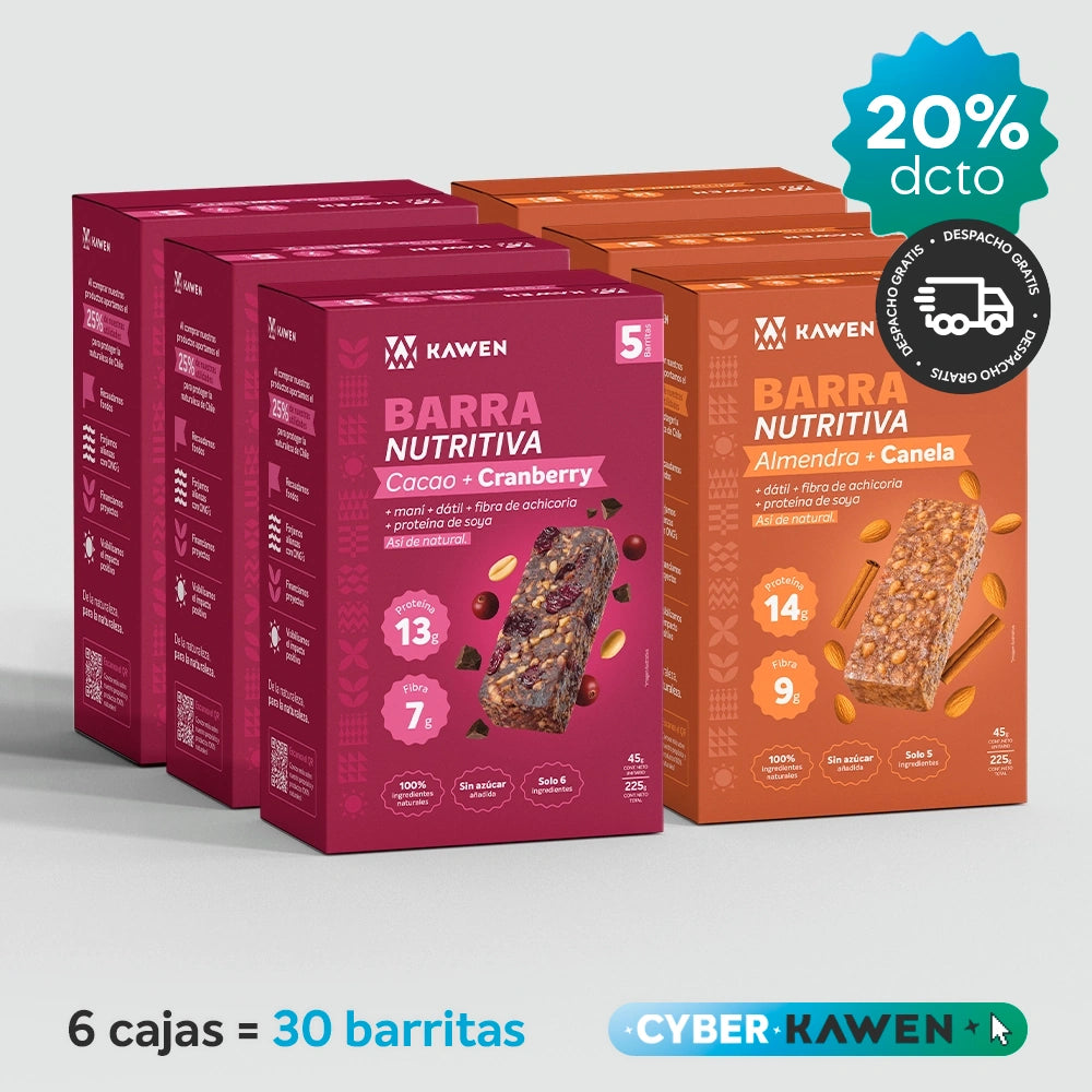 Cacao-Cranberry + Almendra-Canela, Barra Nutritiva - 30 unidades