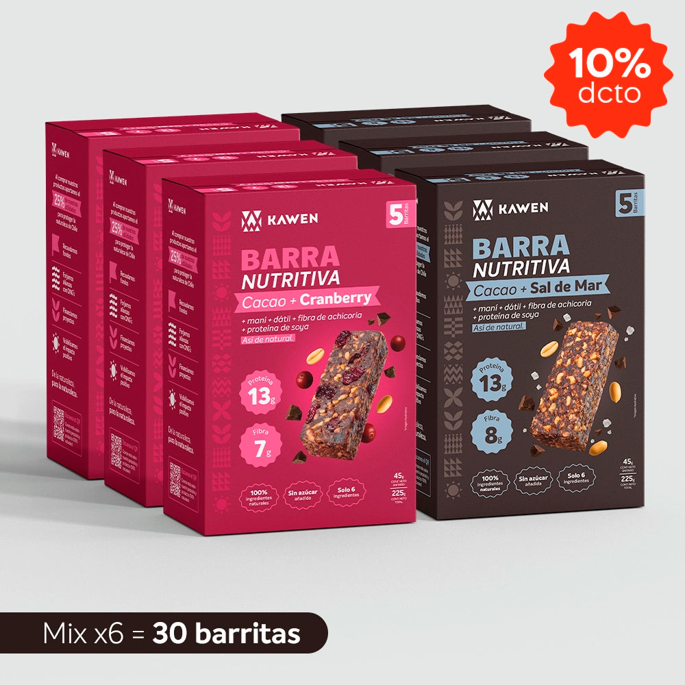Barra Nutritiva Cacao-Cranberry + Cacao-Sal de Mar, 30 unidades