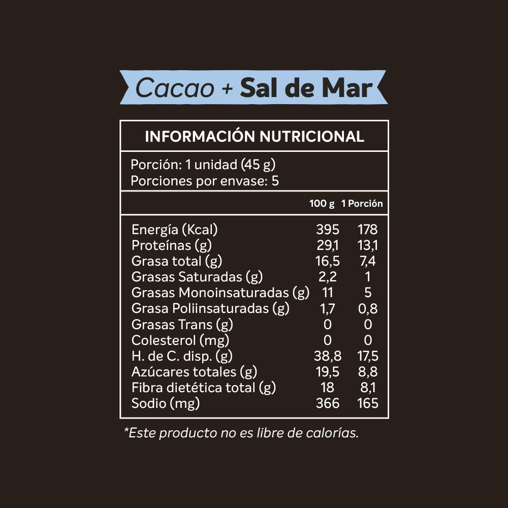 Barra Nutritiva Cacao + Sal de Mar, 15 unidades