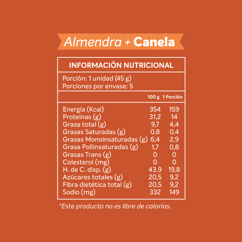 Barra Nutritiva Almendra + Canela, 30 unidades