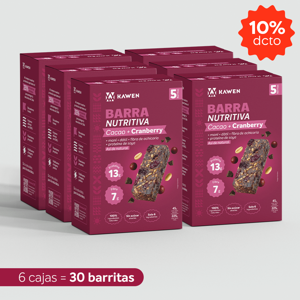 Barra Nutritiva Cacao + Cranberry, 30 unidades