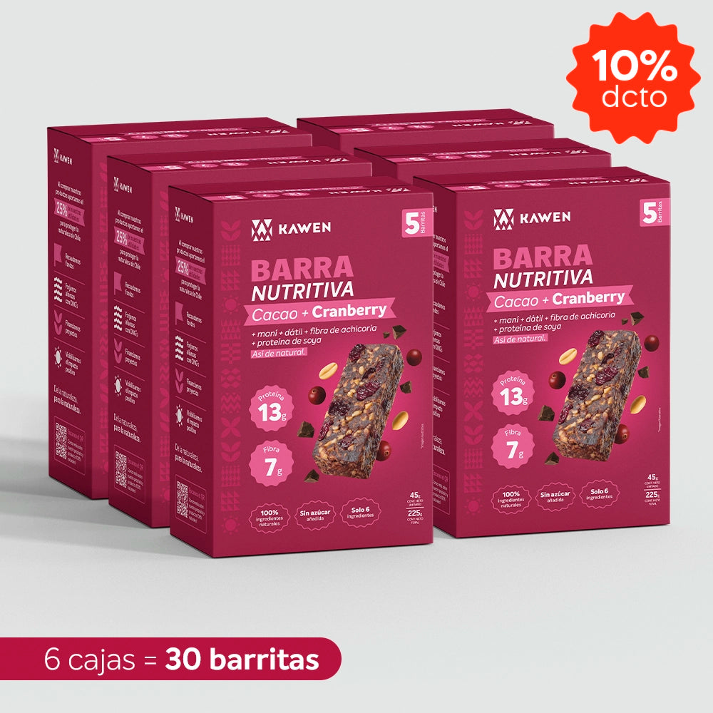 Barra Nutritiva Cacao + Cranberry, 30 unidades