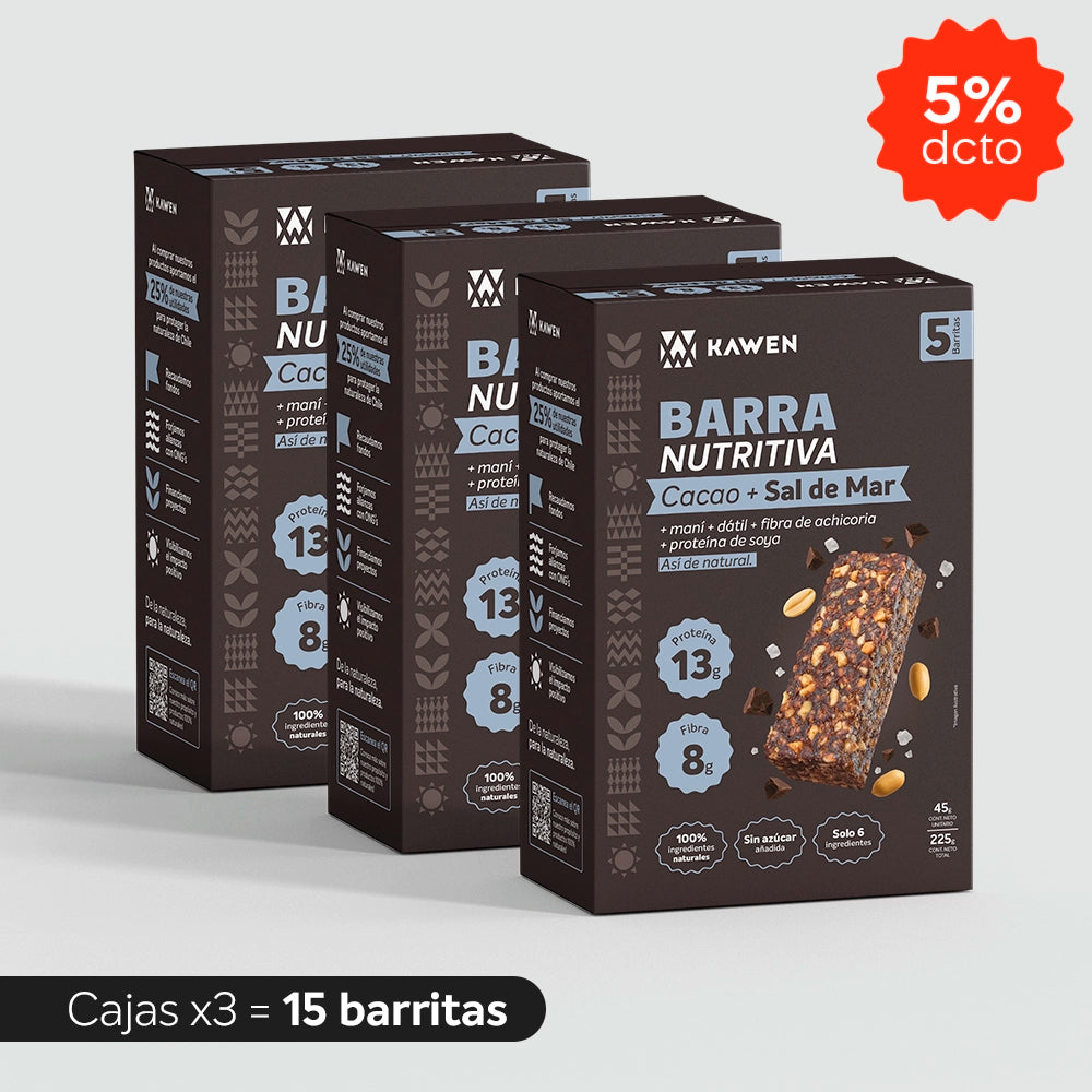 Barra Nutritiva Cacao + Sal de Mar, 15 unidades