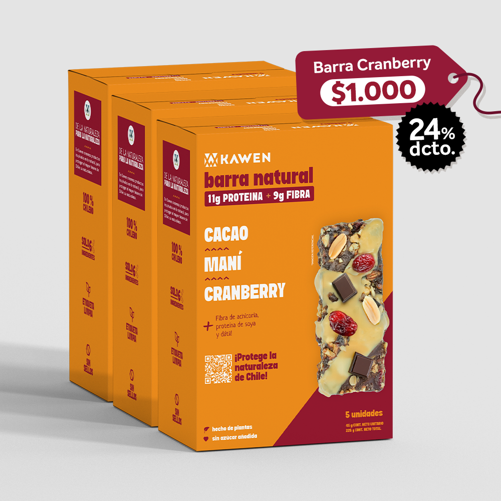 Barra Natural Cacao-Maní-Cranberry, 15 unidades