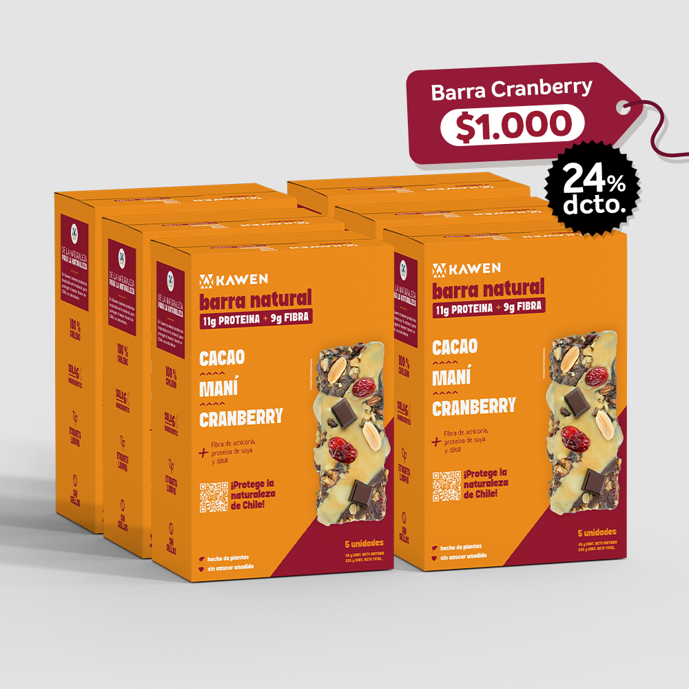 Barra Natural Cacao-Maní-Cranberry, 30 unidades