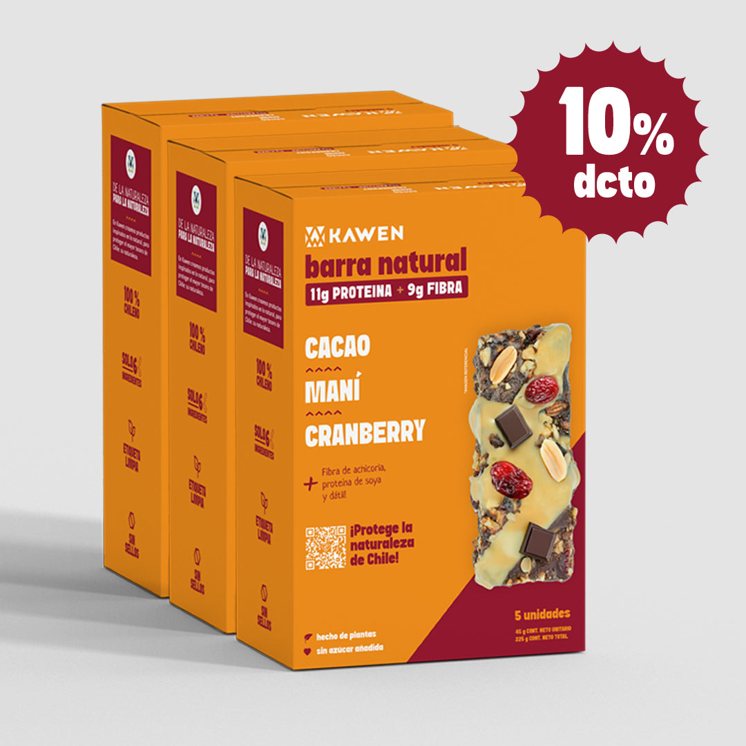Barra Natural Cacao-Maní-Cranberry, 15 unidades